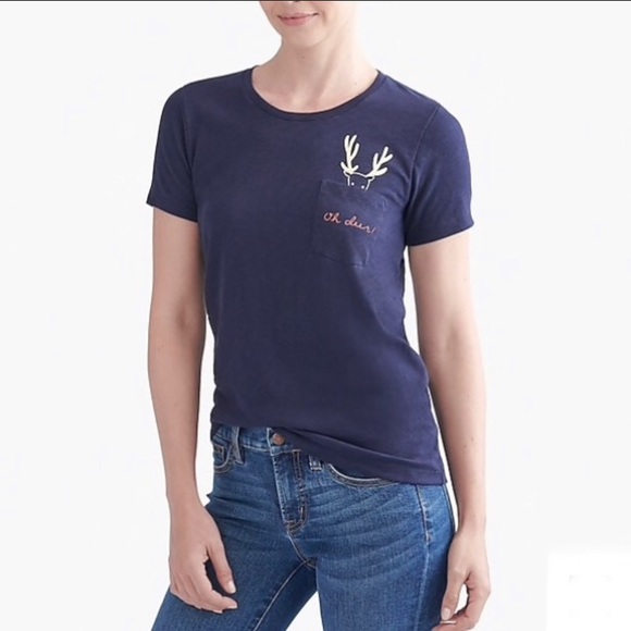 J Crew “OH DEER” Mercantile Tee Navy Blue Sz Small - Picture 4 of 10